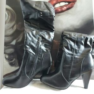 Black Pleather Heeled Boots